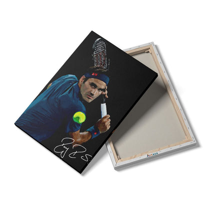 Canvas schilderij details Roger Federer Getekend