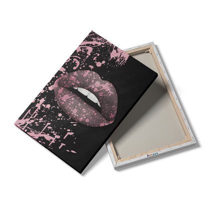 Canvas schilderij details Lippen met Roze Verf