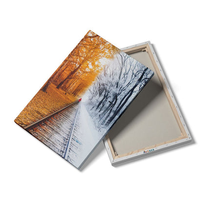 Canvas schilderij details Trein Rails in de Herfst en Winter