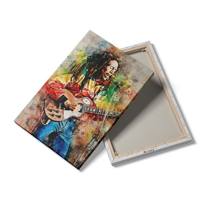 Canvas schilderij details Bob Marley met zijn Gitaar in Olieverf