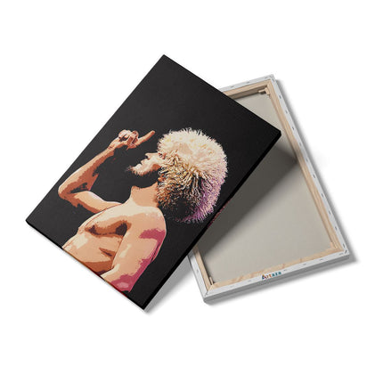 Canvas schilderij details UFC Vechter Khabib Nurmagomedov met de Witte Pruik