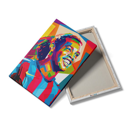 Canvas schilderij details Ronaldinho bij FC Barcelona in Abstracte Kleuren