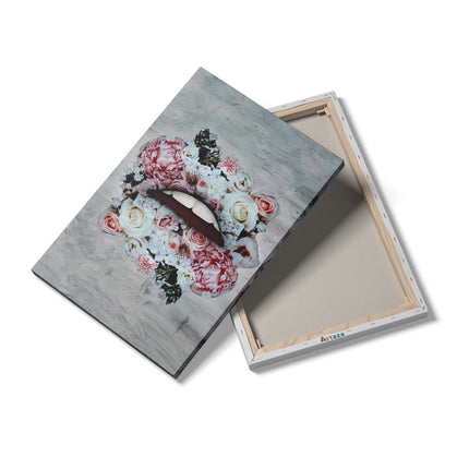 Canvas schilderij details Lippen in de vorm van Bloemen 
