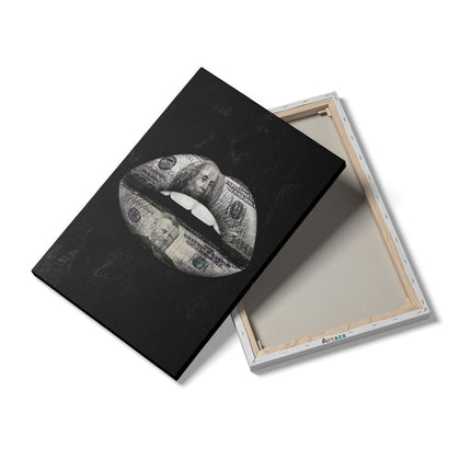 Canvas schilderij details Dollar Lippen op het Zwart
