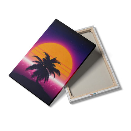 Canvas schilderij details Getekende Palmboom bij Zonsondergang 