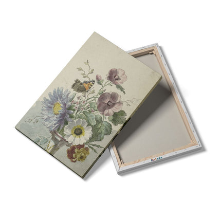 Canvas schilderij details Boeket Bloemen met een Vlinder - Willem van Leen