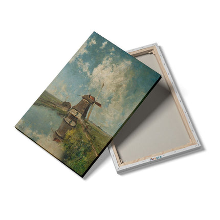 Canvas schilderij details Een Molen aan een Poldervaart - In de Maand Juli - Constant Gabriël