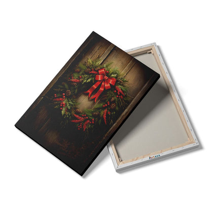 Canvas schilderij details Kerstkrans op een Houten Muur