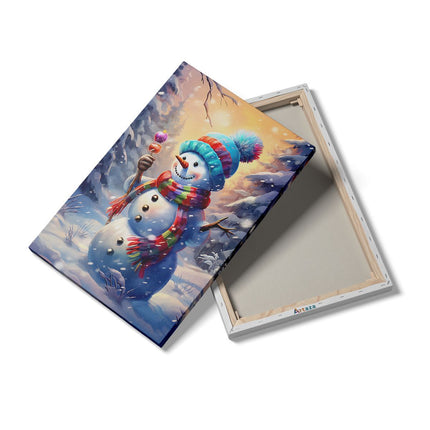 Canvas schilderij details Blije Sneeuwpop met een Lolly - Kerst