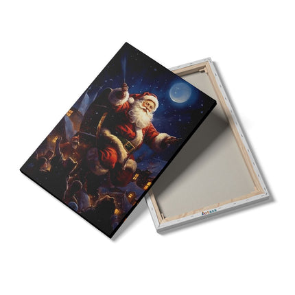 Canvas schilderij details Kerstman deelt Cadeaus uit