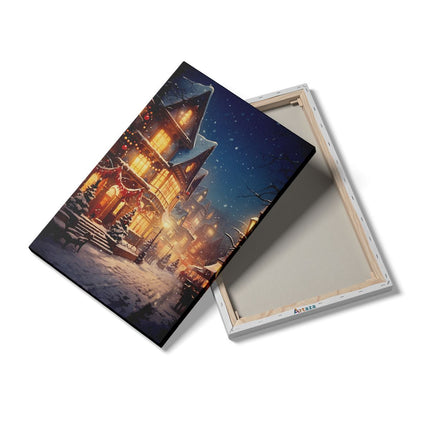 Canvas schilderij details Vintage Winter Stad - Kerst