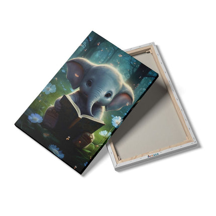 Canvas schilderij details Baby Olifant leest een Boek