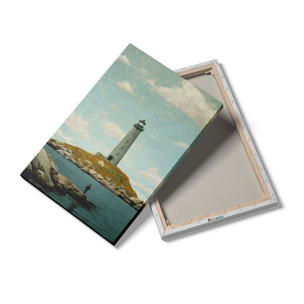 Canvas schilderij details Man kijkt naar een Vuurtoren