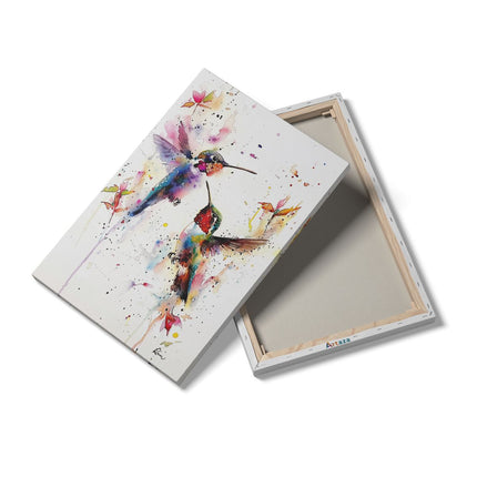 Canvas schilderij details Twee Kolibries die in de Lucht Vliegen