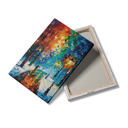 Canvas schilderij details Kunstwerk van Mensen die door de Straat Lopen in de Sneeuw