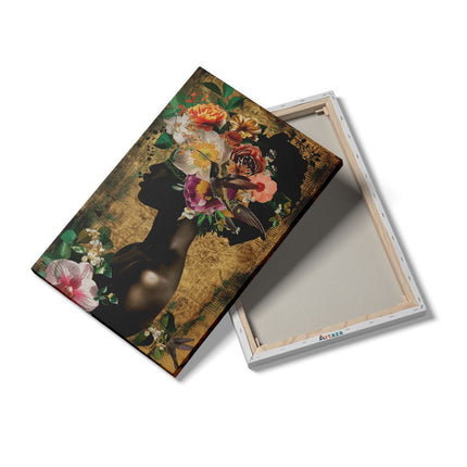 Canvas schilderij details Vrouw met Bloemen op haar Hoofd