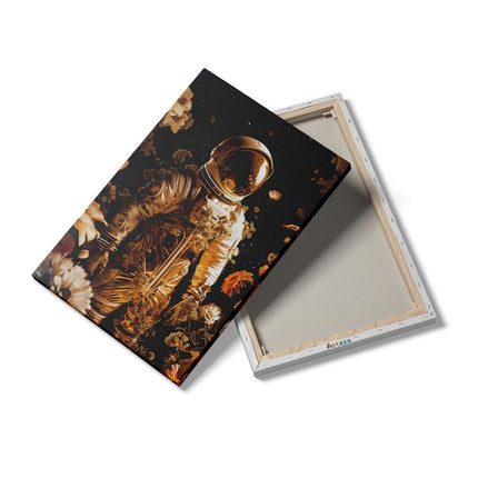 Canvas schilderij details Astronaut in de Ruimte Omringd door Bloemen