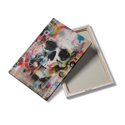 Canvas schilderij details Schedel met Bloemen en Spetters
