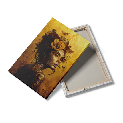 Canvas schilderij details Vrouw met Bloemen op haar Hoofd