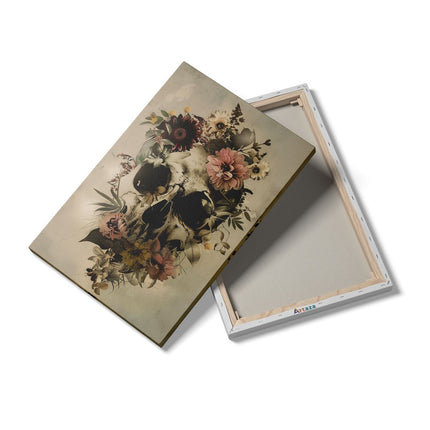 Canvas schilderij details Schedel met Bloemen Erop