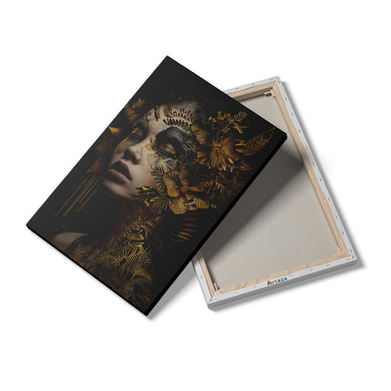Canvas schilderij details Vrouw met Gouden Bloemen op haar Gezicht