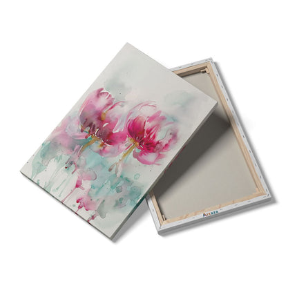 Canvas schilderij details Aquarelkunstwerk van Twee Roze Bloemen