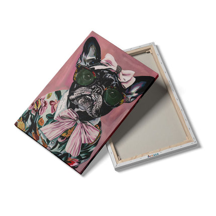 Canvas schilderij details Franse Bulldog met Zonnebril en Vlinderdas
