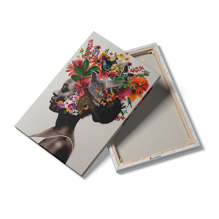 Canvas schilderij details Vrouw met Bloemen op haar Hoofd