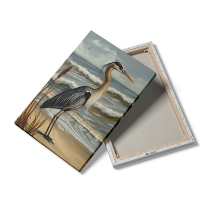 Canvas schilderij details Blauwe Reiger Staande op het Strand