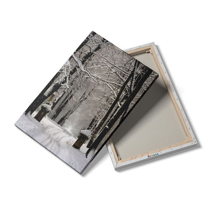 Canvas schilderij details Besneeuwde Pad door een Bos