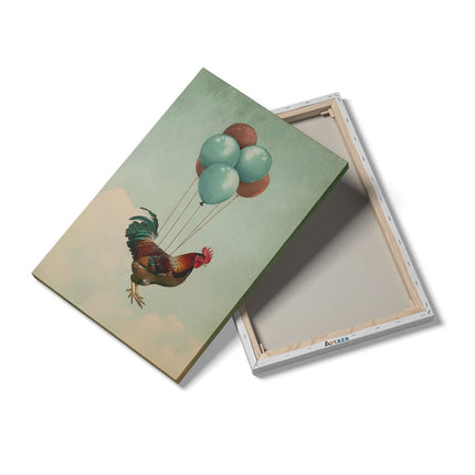 Canvas schilderij details Haan ​​Die met Ballonnen Vliegt