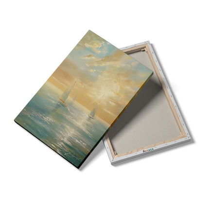 Canvas schilderij details Zeilboten in de Oceaan bij Zonsondergang