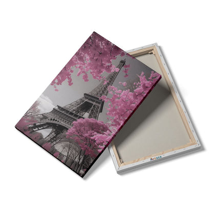 Canvas schilderij details Roze Bomen en de Eiffeltoren