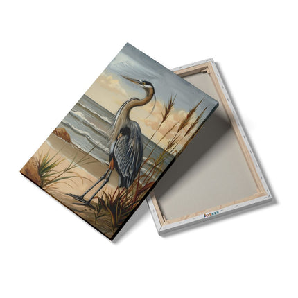 Canvas schilderij details Blauwe Reiger Staande op het Strand