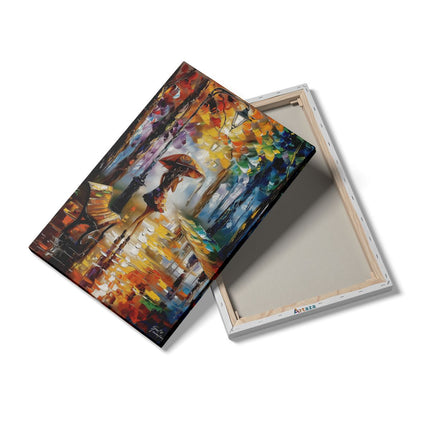 Canvas schilderij details Vrouw die in de Regen loopt met een Paraplu