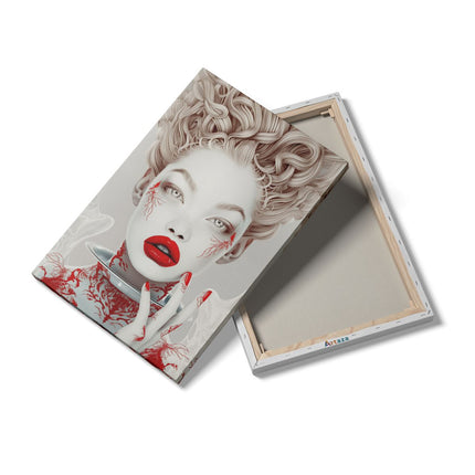 Canvas schilderij details Vrouw met Rood haar en Rode Lippen
