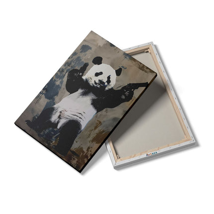 Canvas schilderij details Pandabeer met Twee Geweren