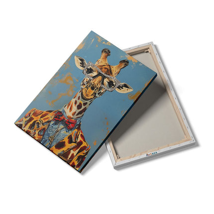 Canvas schilderij details Giraffe met Bril en Vlinderdas