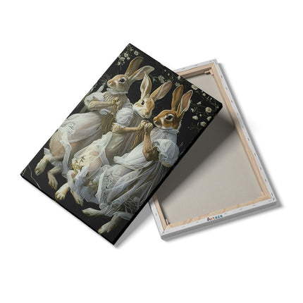 Canvas schilderij details Drie Konijnen in Witte Jurken