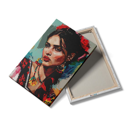 Canvas schilderij details Mexicaanse Vrouw in een Mexicaanse Jurk