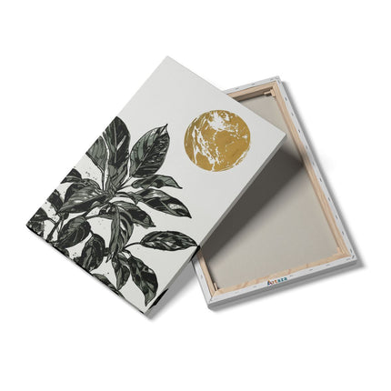 Canvas schilderij details Illustratie van een Plant met een Gouden Maan op de Achtergrond