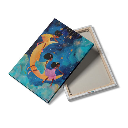 Canvas schilderij details Drie Meisjes op een Halve Maan