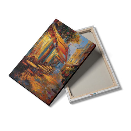 Canvas schilderij details Kunstwerk van een Straattafereel met Tafels en Stoelen