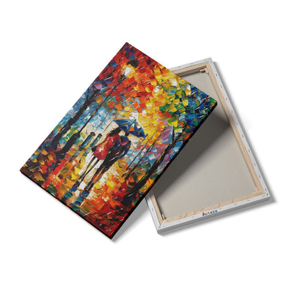 Canvas schilderij details Paar dat in de Regen loopt met een Paraplu