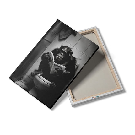Canvas schilderij details Chimpansee Zittend op een Toilet een Krant Lezend