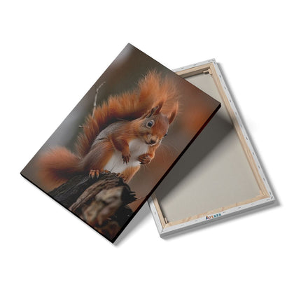 Canvas schilderij details Rode Eekhoorn Zittend op een Boomstronk