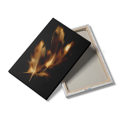 Canvas schilderij details Gouden Veren op een Zwarte Achtergrond