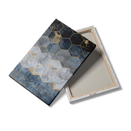 Canvas schilderij details Blauw en Goud Zeshoekig Patroon