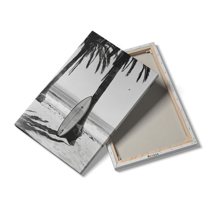 Canvas schilderij details Surfplank Leunend tegen een Palmboom