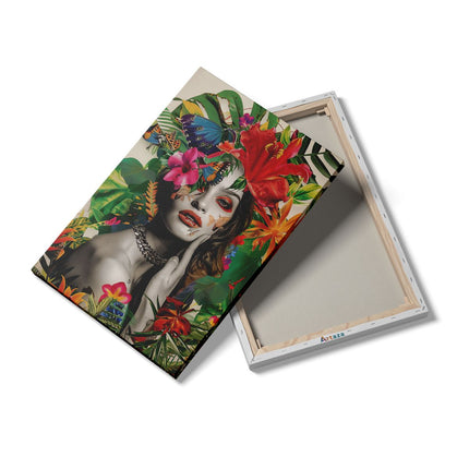 Canvas schilderij details Vrouw met Bloemen op haar Hoofd